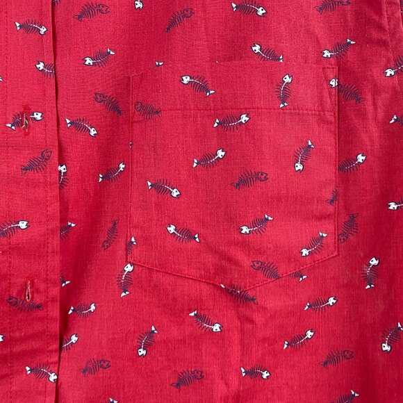 Lee Men's Shirt M Red Fishbone Print Regular Fit 100% Cotton Short Sleeve Button - Picture 5 of 11